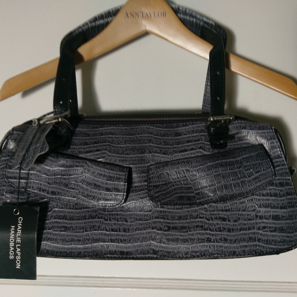 Charlie Lapson Black Crocodile Leather Bag
